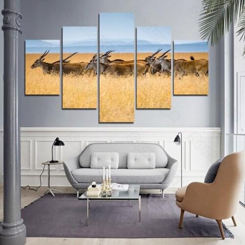Frameless Painting Animal Antelope Family African Grassland Personality Simple Style Modern Living Room Home Decoration Art
