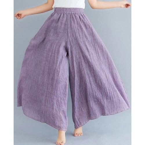 Wide Leg Linen Pants Women Traditional Chinese Clothing Yoga Tai Chi Trousers Cotton Solid Color Leisure Chinese Trousers 10395