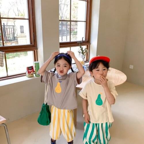 Childrens T-shirt 2021 Summer New Boys and Girls Simple Cute Fruit Print Loose Casual O-Neck Short Sleeve