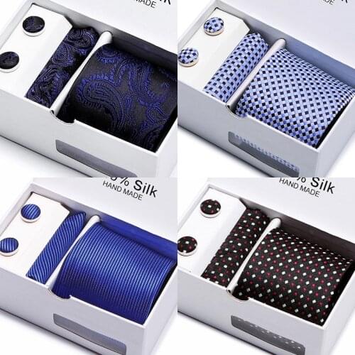 Nice Handmade Brand Wholesale Hot sale Wedding Present Classic Silk Necktie Set Tie Box Suit Accessories Floral Men