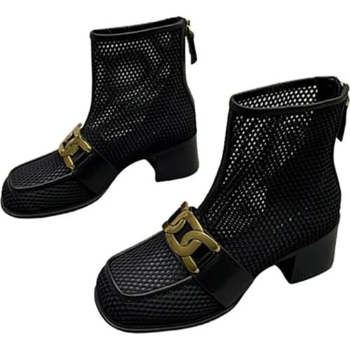 Air Mesh Summer Boots Women Genuine leather Cow Skin Copper Hardware Decoration Fashion In Shoes Popular Brand 2021