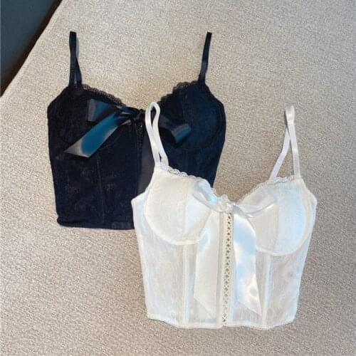 Lace Bra for Women New Temperament Satin Bow Camisole Tank Top Female Clothes White Black tank top womens clothes