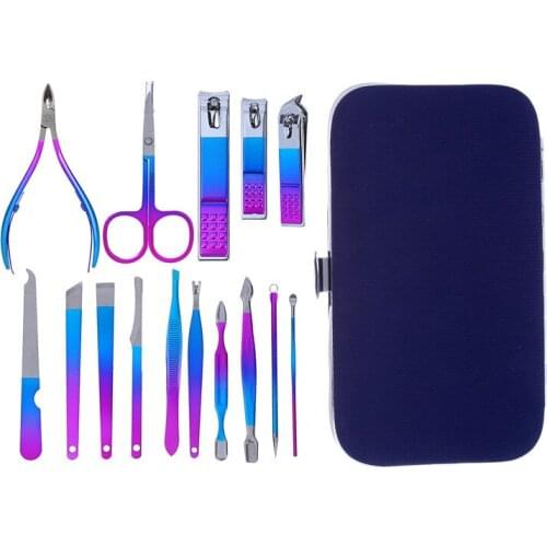 Stainless Steel Nail Clippers Cutter Trimmer Ear Pick Scissors Set 7/10/12/15pcs Manicure Tool Pedicure Sets Acne Needle Remover