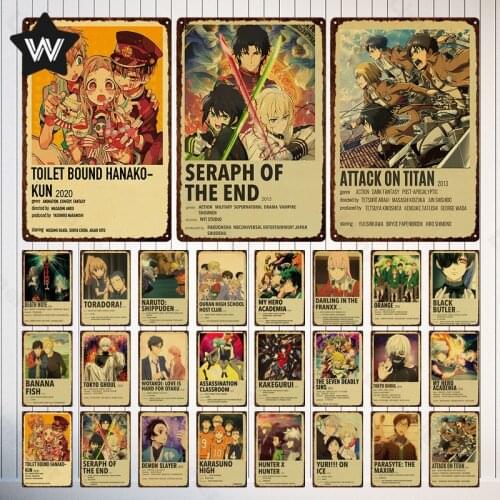 Japanese-Style Metal Plate Vintage Tin Sign Cartoon Movie Wall Sticker Retro Shabby Wall Art Metal Plate for Man Cave Decoration