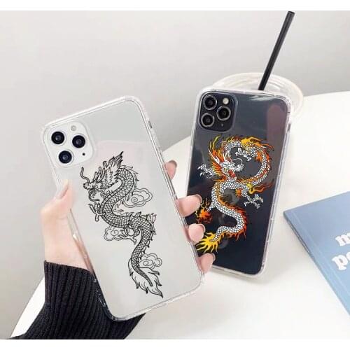 Soft Shockproof Clear Phone Case for IPhone 12 Mini 7 8 Plus X XR XS 11 Pro MAX 6 6s Plus SE2 Animal Fashion Dragon Cover Shell