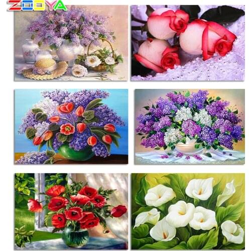 New 3D DIY Round Full Diamond Painting Cross Stitch Embroidery Purple Lilac Floral Rhinestone Crystal Drill Needlework Kit CJ52