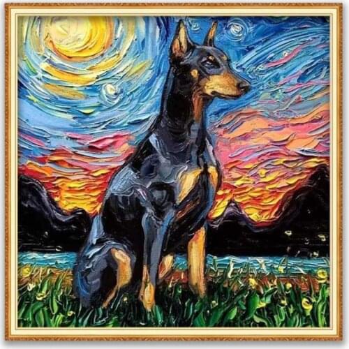 Animal Dog Doberman DIY Cross Stitch 11CT Embroidery Kits Needlework Craft Set Cotton Thread Printed Canvas Home Decoration New