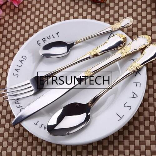100sets Gold Plated Stainless Steel Tableware Cutlery Set Dinner Knives Forks Dinnerware Tableware Novelty Silverware