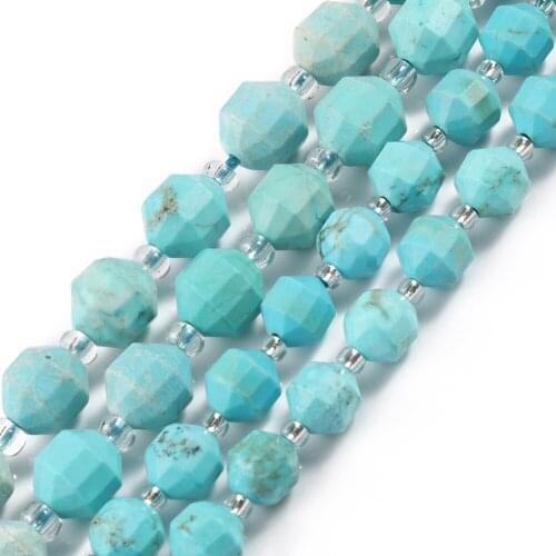 Natural Faceted Sharp Turquoises Blue Howlite Loose Spacer Stone Beads for Jewelry Making DIY Bracelet Accessories 15'' Strand