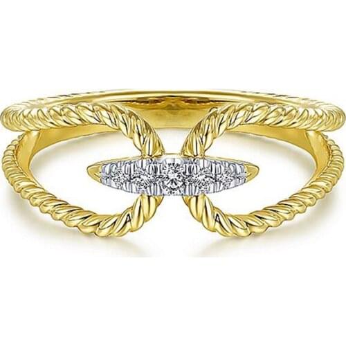 New Design Hot Sale Fashion Alloy Crystal Rings electroplate 14K Yellow Gold Twisted Rope Pav rhinestone Connector Ring