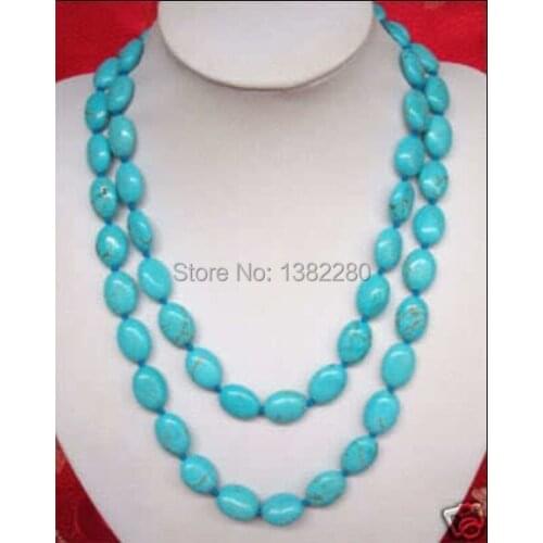 New Fashion Style diy 13x18mm Beautiful blue Turkey Stone Necklace 50" JT6190