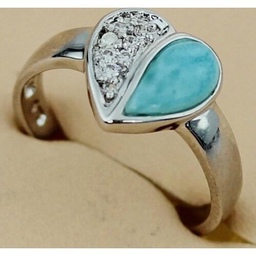 SHUNXUNZE Larimar Engagement wedding rings Jewelry & Accessories for men and women Heart Love Rhodium Plated R3502 size 6 7 8 9