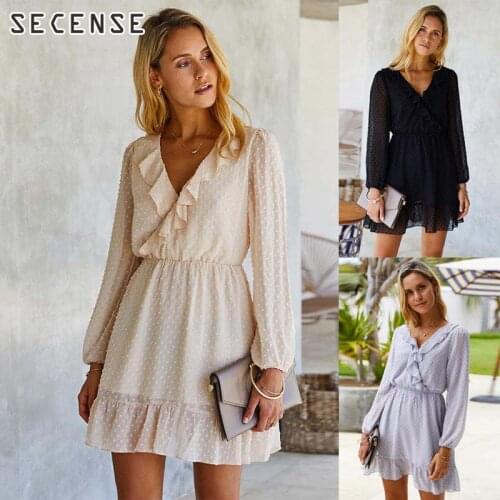 Ruffles Dress High Waist Dot Mini Daily Wear For Women Summer Dating Dress Holiday Fashion Women Clothes SECENSE