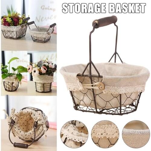 1/2PCS Portable Wrought Iron Storage Basket with Cloth Liner Handheld Waterproof Storage Basket RE