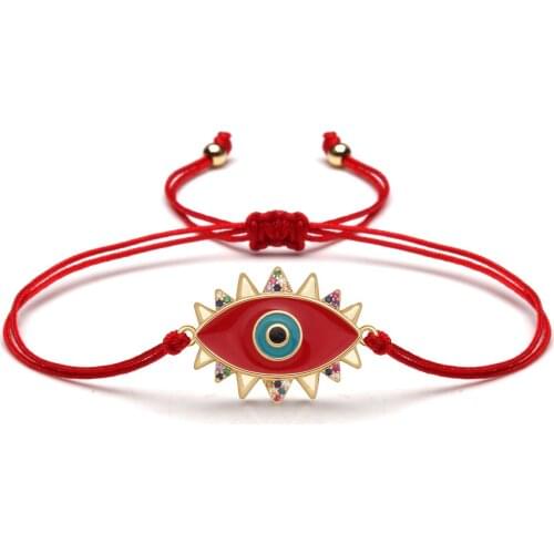 Multicolor Cubic Zirconia Stones Blue Evil Eye Red String Lucky Charm Bracelet Women Oil Diffuse Copper CZ Eyelash Jewelry Gift