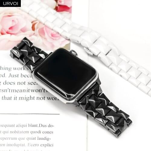 URVOI Band for Apple Watch series 6 SE 5 4 3 2 1 ceramic slim strap for iWatch rhombus design butterfly buckle 38 40 42 44mm
