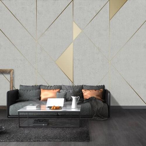 Custom Self-Adhesive Waterproof Mural Wallpaper Modern Retro 3D Cement Wall Golden Stripe Geometric Backdrop Wall Decor Stickers