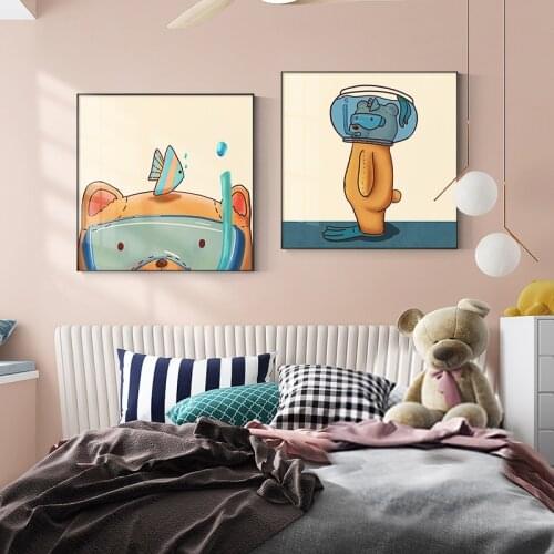 Modern Nordic Cartoon Canvas Poster Prints Creativity Bear Wall Art Pictures for Living Room Children Room Decoration Painting