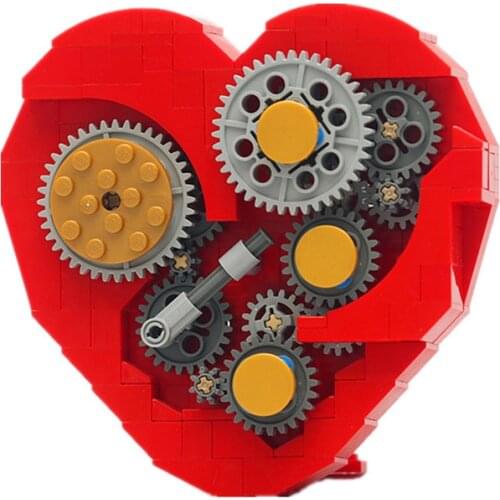 Technology Building Block Mechanical Gear Rotation moc-4453 Red Heart Love Electric Valentines Day Gift Assembly Toy