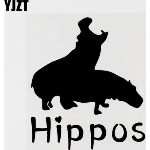 YJZT 13CM×14.9CM Fashion Animal Hippos Play Vinyl Car Sticker Decal Black/Silver 8C-0407