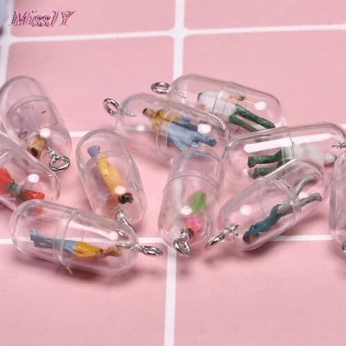 10pcs/lot Funny Capsule Design Charms Transparent Resin Pills Villain Pendants Fit Charms DIY Earring Jewelry Accessories