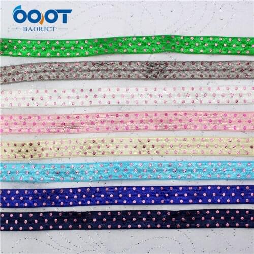 16mm,10 yards Hot gold Pink Dots Elastic Foldover Elastics Stretch Hair Ties Headbands for Baby Girls Hair Bow,E-20514-1042
