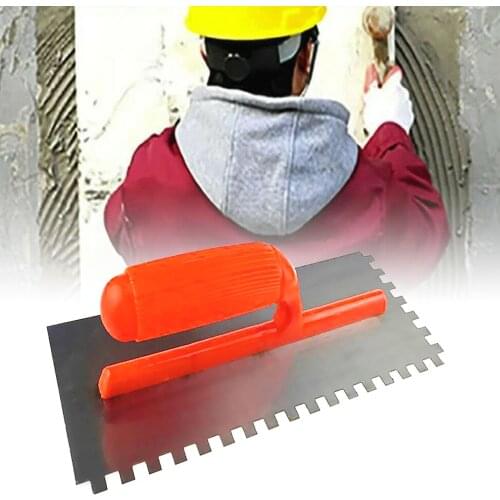 28x12cm Plastering Finishing Trowel Steel Blade ABS Plastic Handle Notched Square 12x12mm Finishing