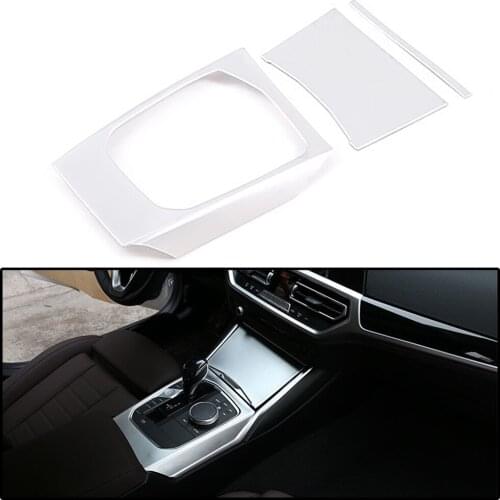 3Pcs Car Interior Central Console Armrest Gearshift Panel Cover Trim Decor Silver Strip Frame Decals fit for BMW 3 Series 2020