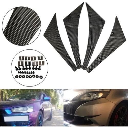 4Pcs Universal Front Bumper Canard Body Diffuser Fins Car Truck SUV Carbon Fiber Black