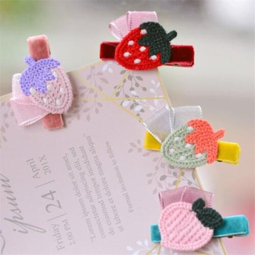 8pcs/Lot Korean Fruit Handmade Knitted Hair Clip Sweet Cute Duckbill Clips For Girls Strawberry Peach Hairpins Hair Accessories