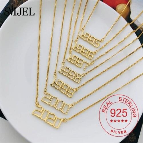 925 Sterling Silver 2020 Year Number Necklaces for Women Custom Year 1992 1995 1997 1999 2000 Birthday Gift Silver Jewelry