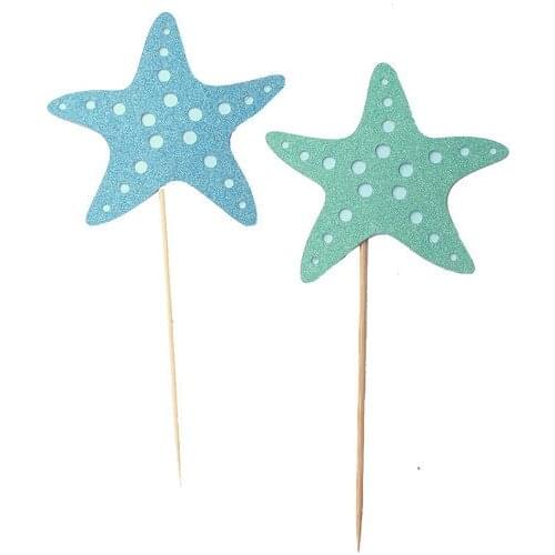 Glitter starfish Cupcake Toppers - under the sea wedding beach party bridal shower toothpicks birthday food pick