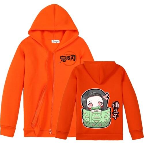 Animated Ghost Slayer Cartoon Printed Childrens Zipper Hooded Jacket Girls Boys Spring and Autumn Sports Casual Tops