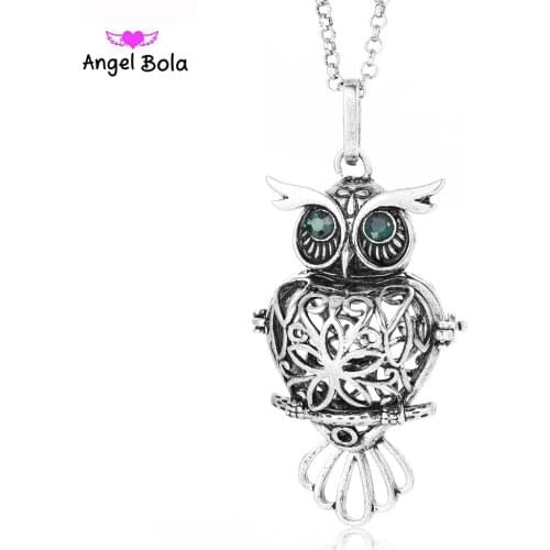 Owl Design Interchangeable Essential Oil Cage Necklace 20.5mm DIY Angel Ball Pendants Fragrance Diffuser Jewelry for Women NL105