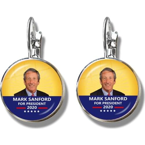 For President 2020 USA Support Mark Sanford Collection 16mm Glass Cabochon Silver Plated Earrings Jewelry For Women Girls Gift