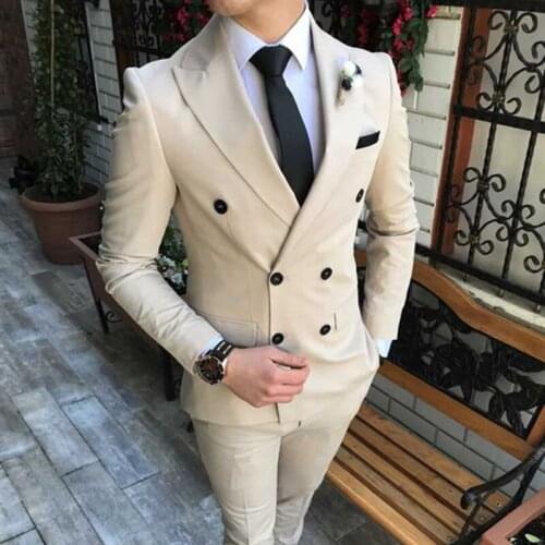 Double Breasted Men Suits for Wedding Slim Fit 2 Piece Groom Tuxedo Jacket with Pants Male Fashion Clothes 2021