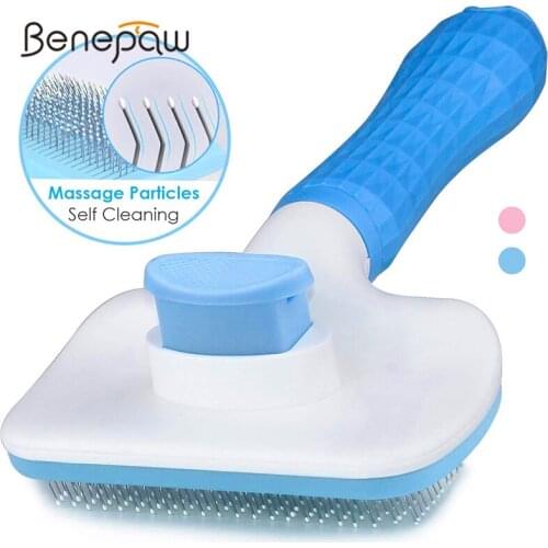 Pet cleaning and beauty stainless steel needle pet comb square soft handle self-cleaning steel needle brush