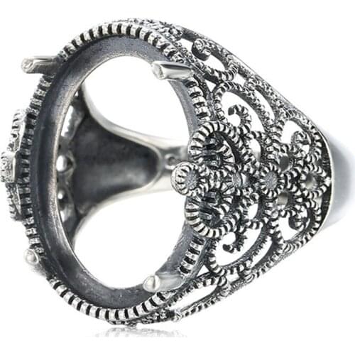 Ring Blank for 14x19mm Oval Cabochons Antique Style Ring Setting Thai Sterling Silver Adjustable Ring Base SR0320