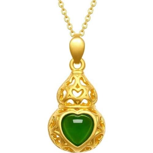 Chalcedony Gourd Pendant Necklace Charm Jewelry Hetian Jade Agate 925 Silver Natural Carved Amulet Gifts for Her Women
