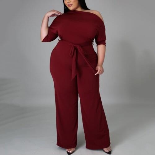 4XL 5XL Plus Size Jumpsuits and Rompers For Women Large Big Size Solid High Waist Cold Shoulder Elegant Fashion Clothes 2021 New