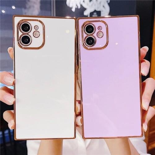 Candy Color Soft Bumper For iPhone 12 Pro Max Cases Electroplated Gold Square Phone Case For iPhone 11 Pro Max XS X XR 7 8 Plus