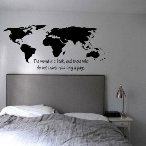 Customizable personality slogan world map wall stickers home decoration living room bedroom vinyl decal detachable wallpaperDT04