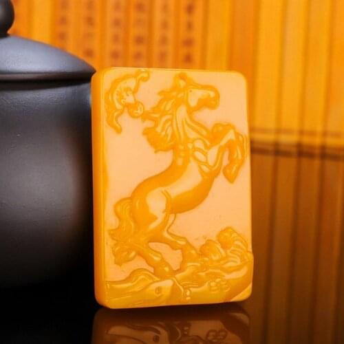 Natural Yellow Hetian Jade Stone Horse Pendant Chinese Jadeite Jewelry Charm Reiki Amulet Hand Carved Gifts for Women Men