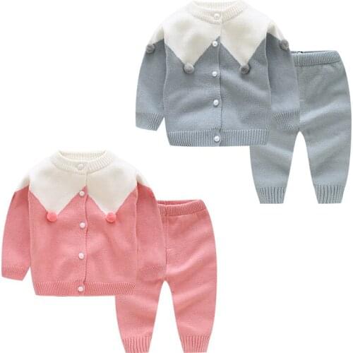 Autumn/winter Kids Baby Sweater Set For Boys Clothes Children Girls Sweater Pants Suits Baby Cotton Knit Fashion Clothes Warming