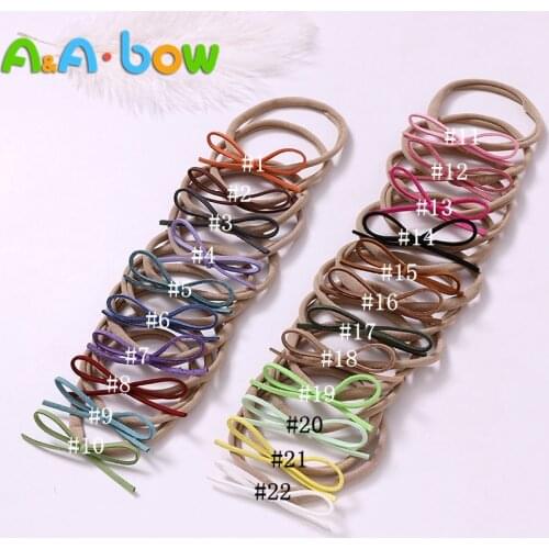 22pcs/lot Popular Faux Suede Ribbon bow Baby headband nylon hair Accessories Nylon Headband