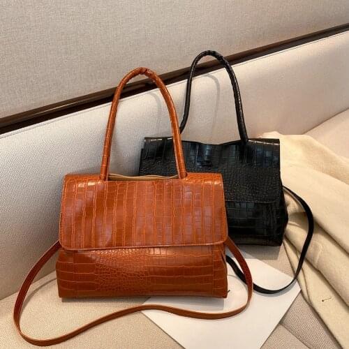 Casual Big Capacity Alligator Shoulder Handbag Women Solid PU Crossbody Bag