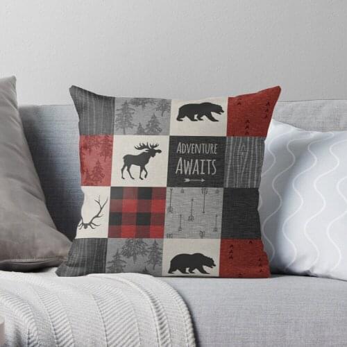 Adventure Patchwork - Red And Black Throw Pillow Cushion Cover Polyester Throw Pillows Case On Sofa Home Car Seat Decor