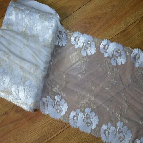 1YD Transparent Gauze Sliver Mirror Floral Embroidery Hight Quality Lace Fabrics Embroidered Lace Trim 17040903