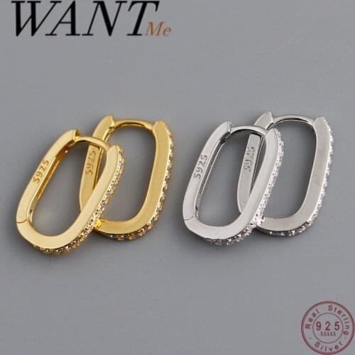 WANTME Fashion Charm Real 925 Sterling Silver Minimalist Pave Zircon Geometric Stud Earrings for Women Unisex Party Jewelry Gift