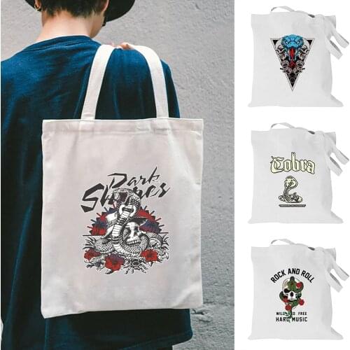 Foldable Shopping Bag Cartoon Pattern Women Canvas Shoulder Bag Eco Handbag Tote Reusable Grocery Shopper Bags